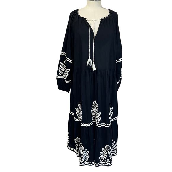 Chico’s Embroidered Boho Midi Dress Black White Size 3 XL 16 Resort Cruise - Picture 3 of 11
